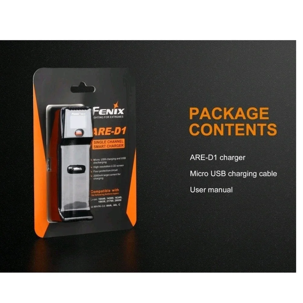 Fenix ARE-D1 USB Battery charger w/ carry case 21700 18650 16340 14500 AA AAA C